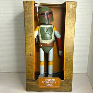 Wooden Boba Fett Doll with Display Base